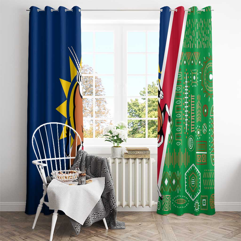 Namibia Flag Window Curtain Detailed Design with Traditional Patterns