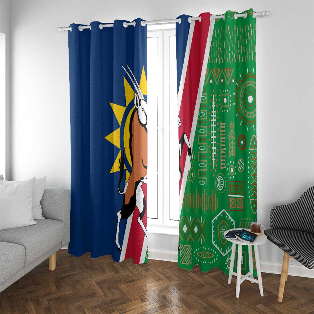 Namibia Flag Window Curtain Detailed Design with Traditional Patterns