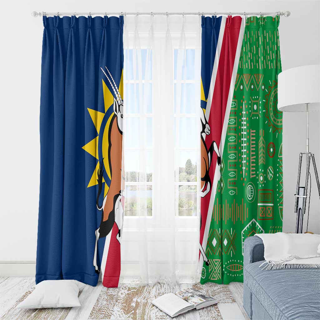 Namibia Flag Window Curtain Detailed Design with Traditional Patterns