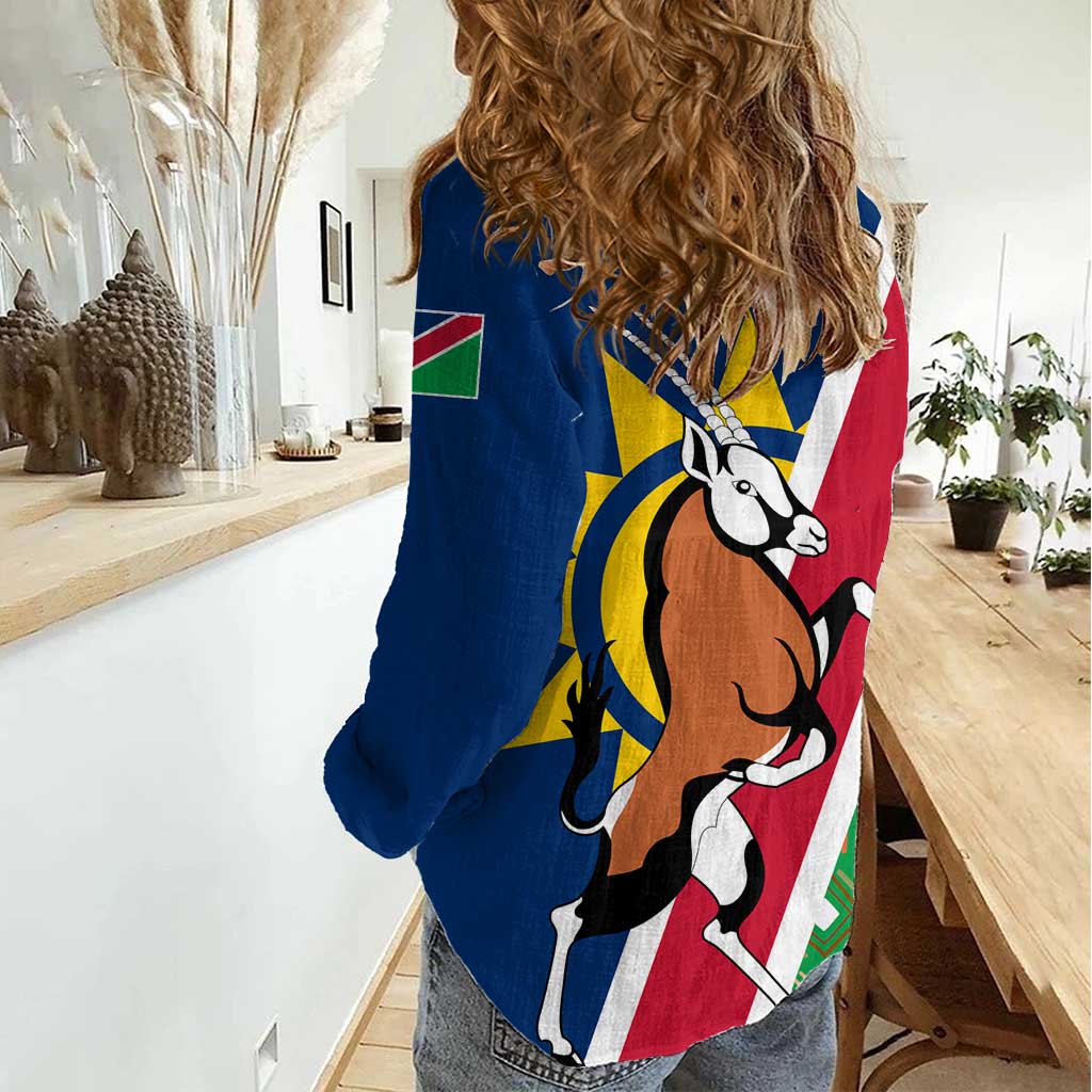Namibia Flag Women Casual Shirt Detailed Design with Traditional Patterns