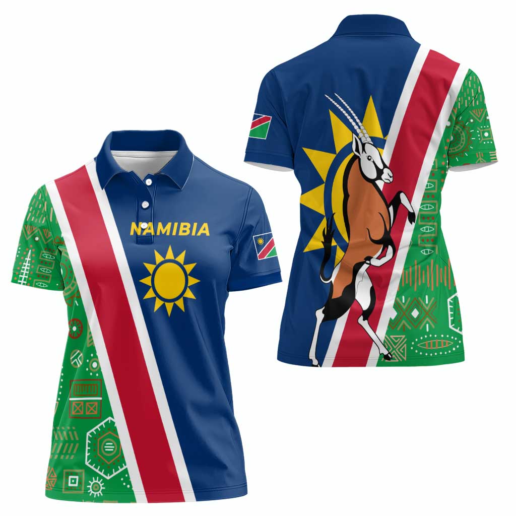 Namibia Flag Women Polo Shirt Detailed Design with Traditional Patterns