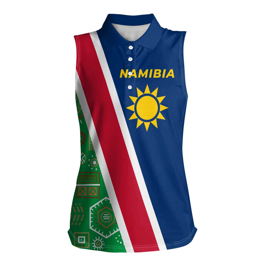Namibia Flag Women Sleeveless Polo Shirt Detailed Design with Traditional Patterns