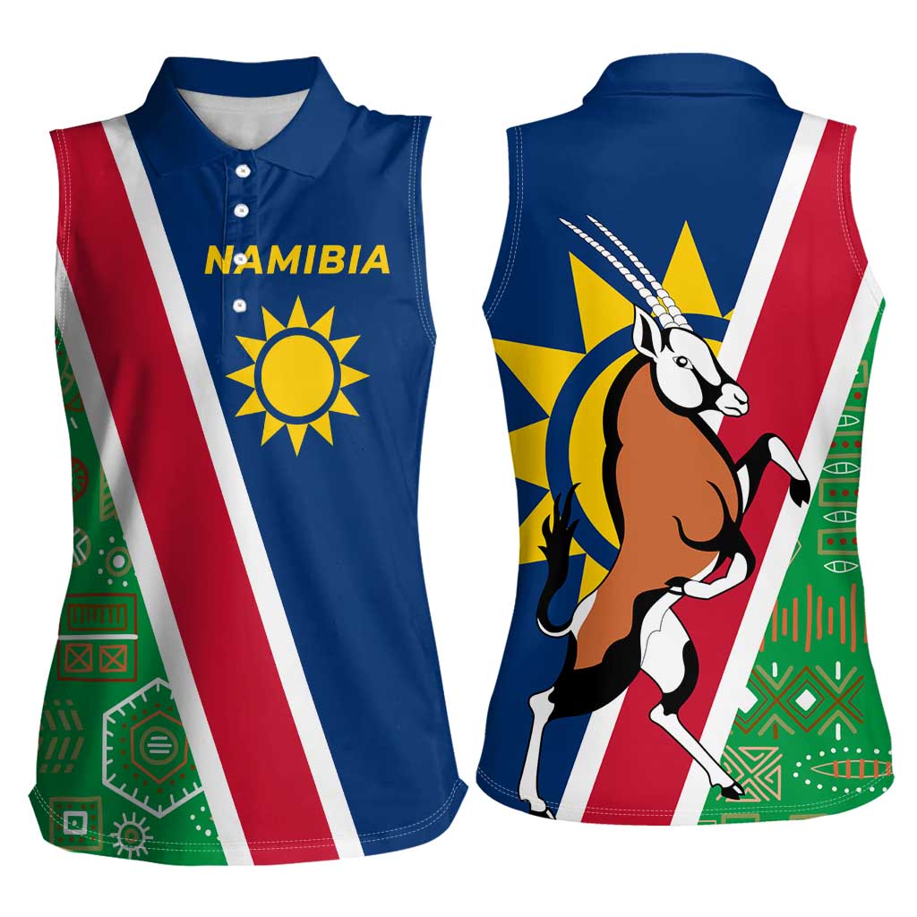Namibia Flag Women Sleeveless Polo Shirt Detailed Design with Traditional Patterns