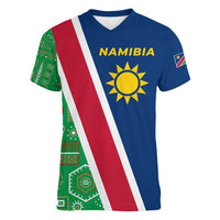Namibia Flag Women V-Neck T-Shirt Detailed Design with Traditional Patterns