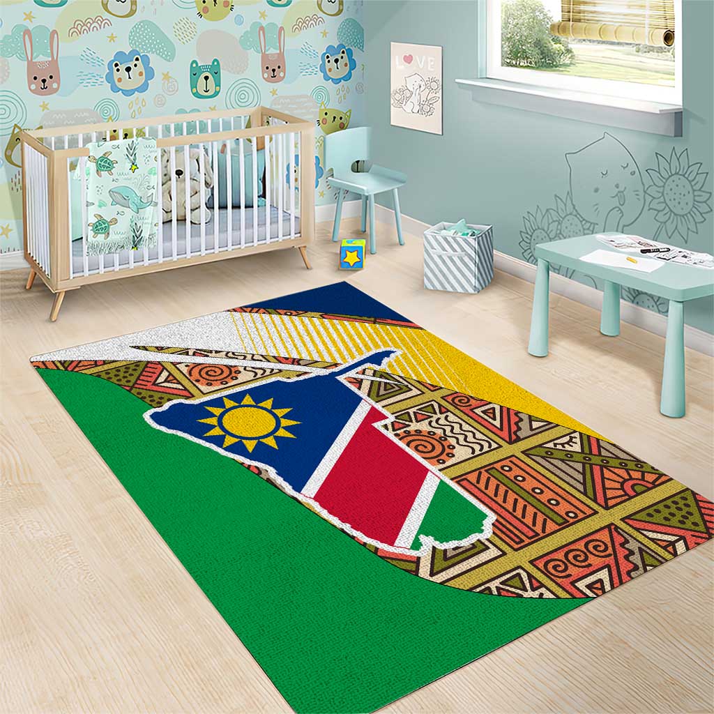 Namibia Map Area Rug National Emblem & Cultural Motif Design