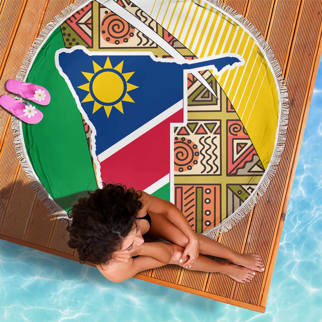 Namibia Map Beach Blanket National Emblem & Cultural Motif Design