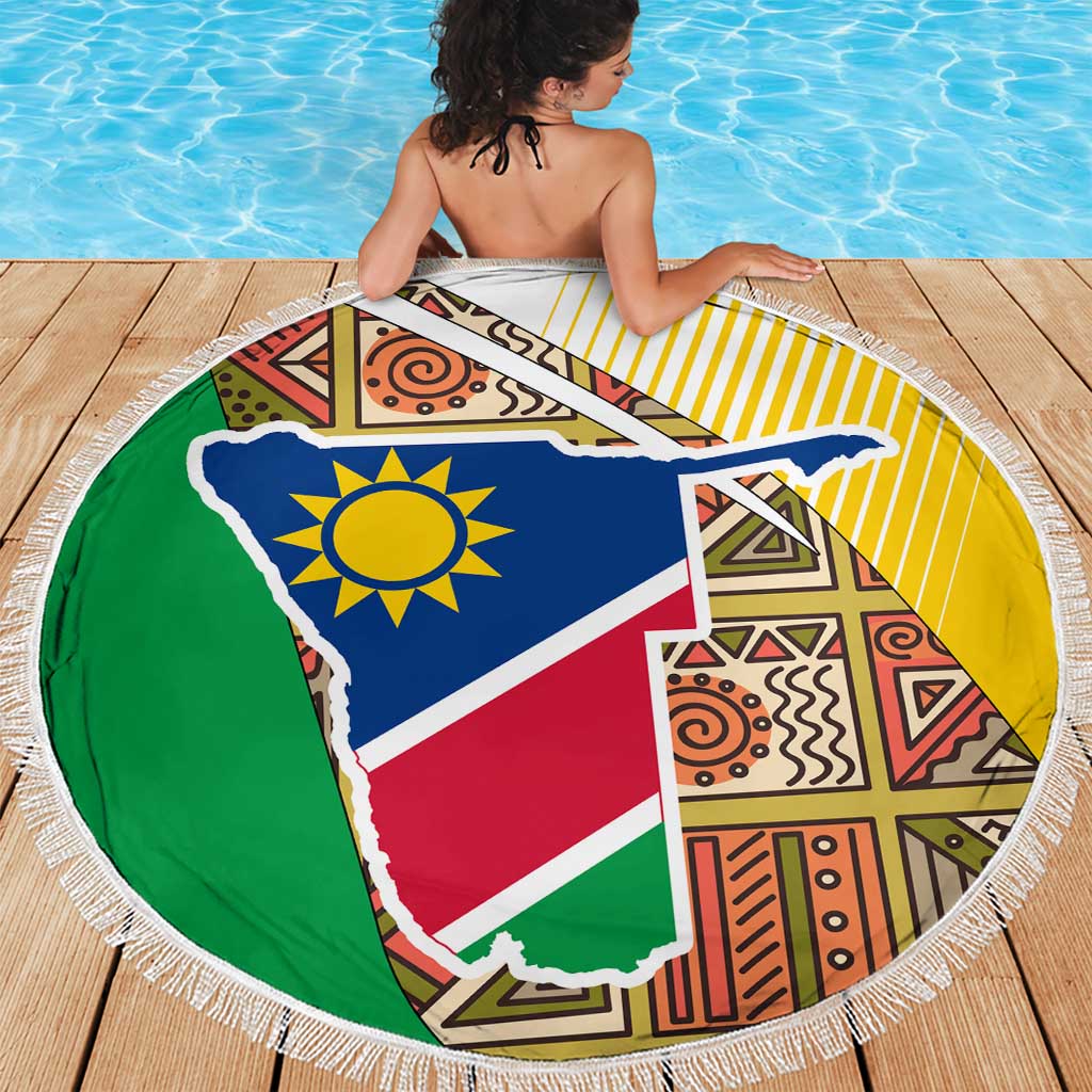 Namibia Map Beach Blanket National Emblem & Cultural Motif Design