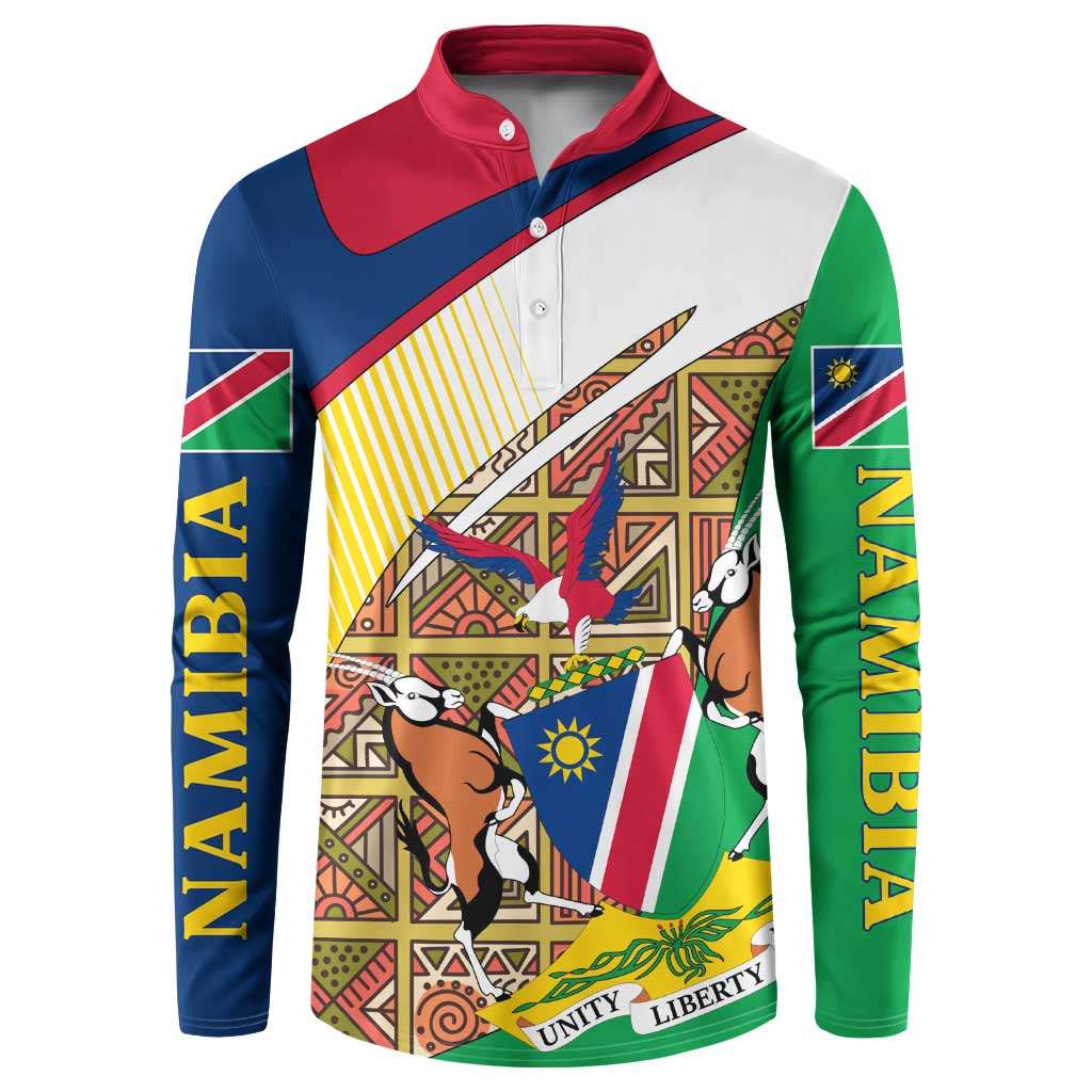 Namibia Map Button Sweatshirt National Emblem & Cultural Motif Design