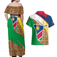 Namibia Map Couples Matching Off Shoulder Maxi Dress and Hawaiian Shirt National Emblem & Cultural Motif Design