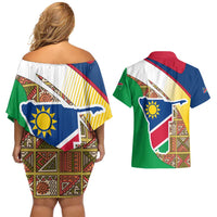 Namibia Map Couples Matching Off Shoulder Short Dress and Hawaiian Shirt National Emblem & Cultural Motif Design