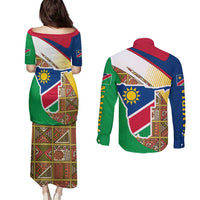 Namibia Map Couples Matching Puletasi and Long Sleeve Button Shirt National Emblem & Cultural Motif Design