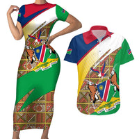 Namibia Map Couples Matching Short Sleeve Bodycon Dress and Hawaiian Shirt National Emblem & Cultural Motif Design