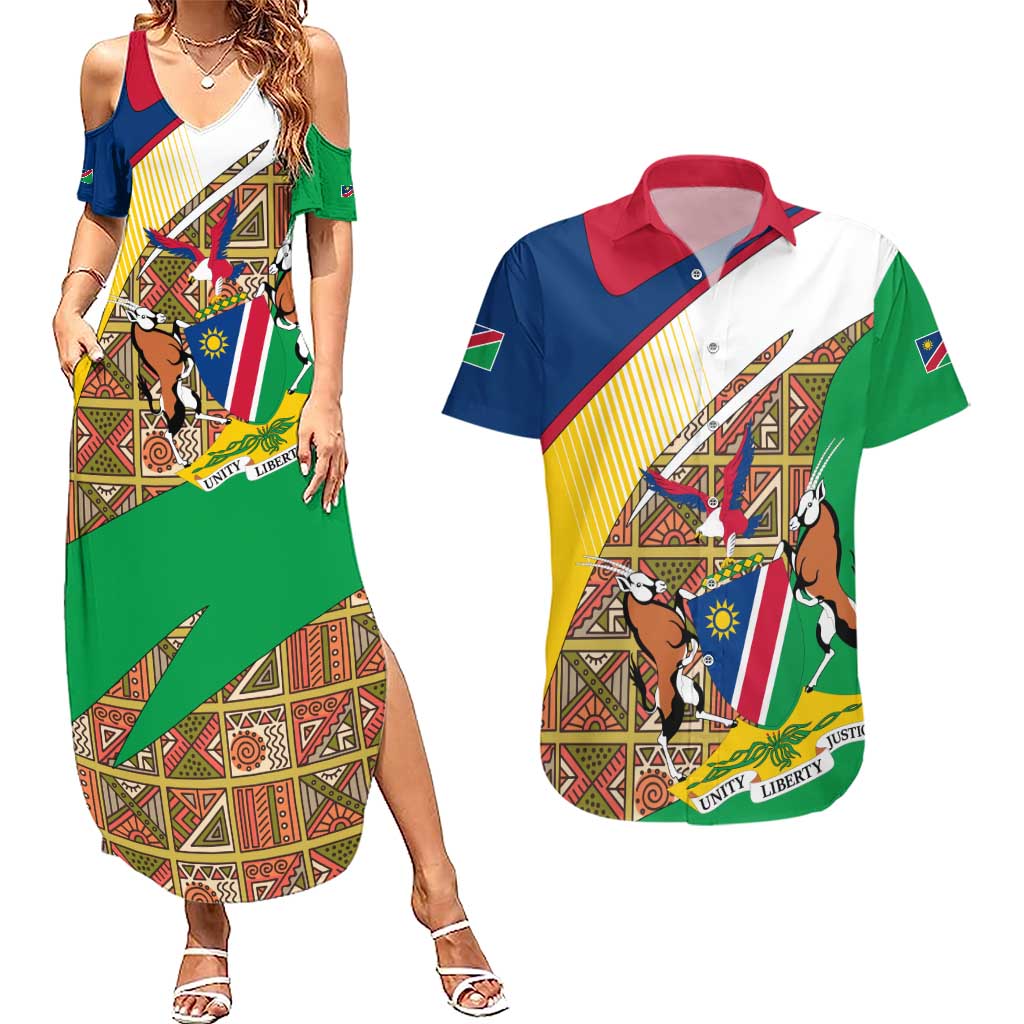 Namibia Map Couples Matching Summer Maxi Dress and Hawaiian Shirt National Emblem & Cultural Motif Design