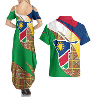Namibia Map Couples Matching Summer Maxi Dress and Hawaiian Shirt National Emblem & Cultural Motif Design