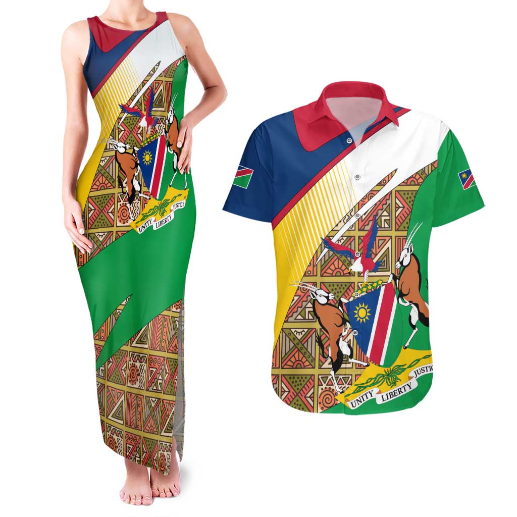Namibia Map Couples Matching Tank Maxi Dress and Hawaiian Shirt National Emblem & Cultural Motif Design