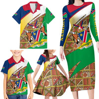 Namibia Map Family Matching Long Sleeve Bodycon Dress and Hawaiian Shirt National Emblem & Cultural Motif Design