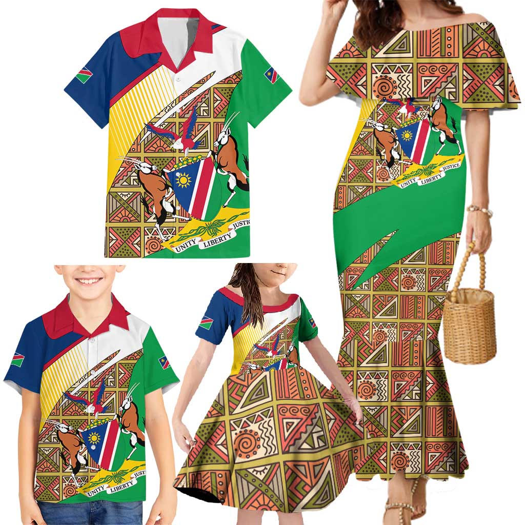 Namibia Map Family Matching Mermaid Dress and Hawaiian Shirt National Emblem & Cultural Motif Design