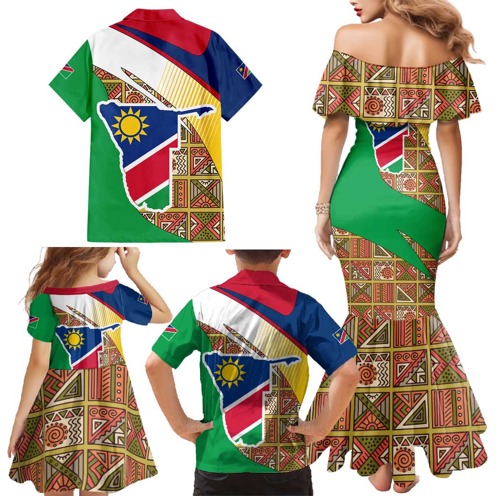 Namibia Map Family Matching Mermaid Dress and Hawaiian Shirt National Emblem & Cultural Motif Design