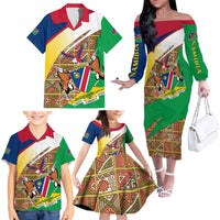 Namibia Map Family Matching Off The Shoulder Long Sleeve Dress and Hawaiian Shirt National Emblem & Cultural Motif Design