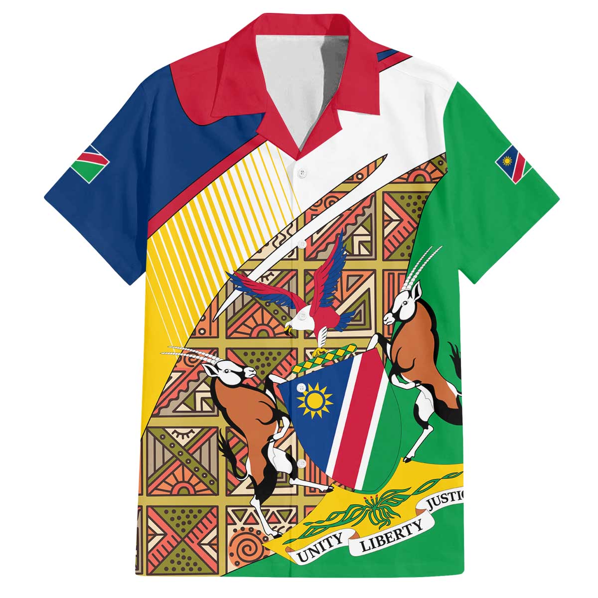 Namibia Map Family Matching Off The Shoulder Long Sleeve Dress and Hawaiian Shirt National Emblem & Cultural Motif Design