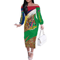 Namibia Map Family Matching Off The Shoulder Long Sleeve Dress and Hawaiian Shirt National Emblem & Cultural Motif Design