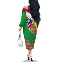 Namibia Map Family Matching Off The Shoulder Long Sleeve Dress and Hawaiian Shirt National Emblem & Cultural Motif Design