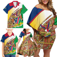 Namibia Map Family Matching Off Shoulder Short Dress and Hawaiian Shirt National Emblem & Cultural Motif Design