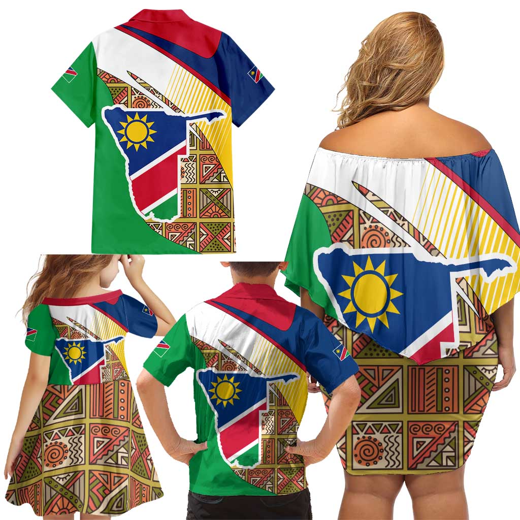 Namibia Map Family Matching Off Shoulder Short Dress and Hawaiian Shirt National Emblem & Cultural Motif Design