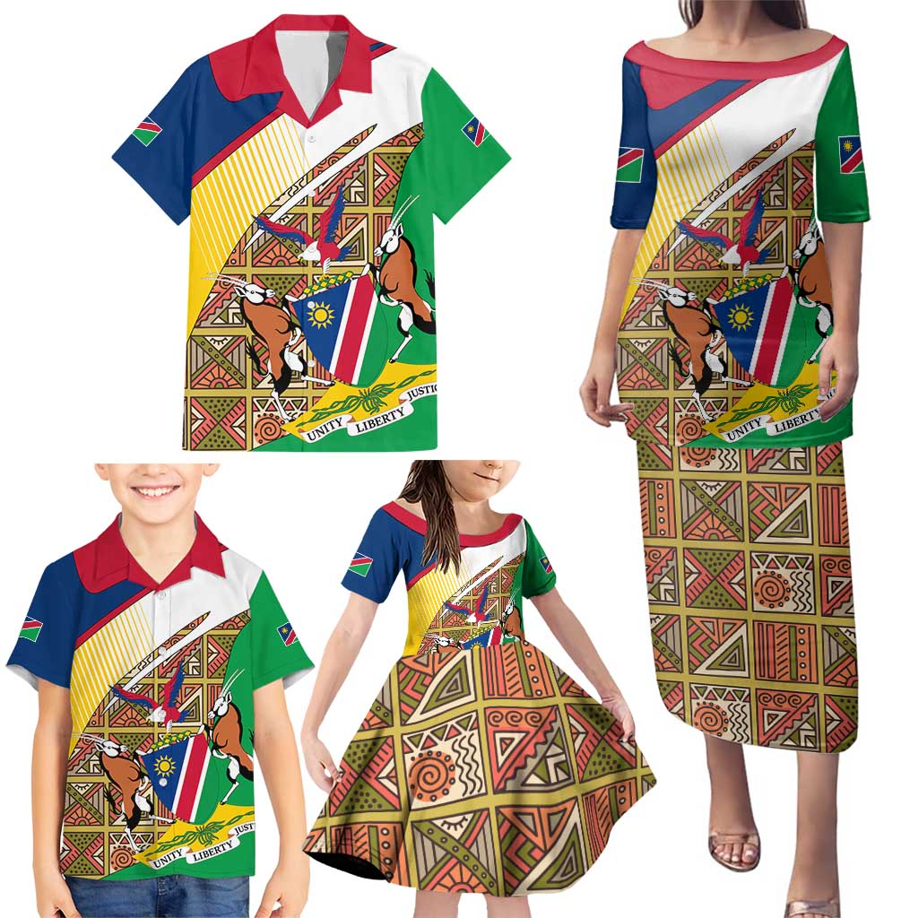 Namibia Map Family Matching Puletasi and Hawaiian Shirt National Emblem & Cultural Motif Design