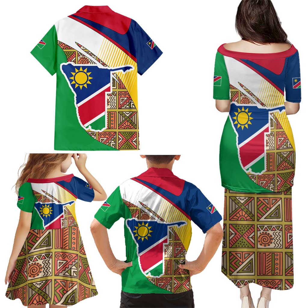 Namibia Map Family Matching Puletasi and Hawaiian Shirt National Emblem & Cultural Motif Design
