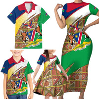 Namibia Map Family Matching Short Sleeve Bodycon Dress and Hawaiian Shirt National Emblem & Cultural Motif Design
