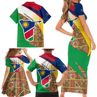 Namibia Map Family Matching Short Sleeve Bodycon Dress and Hawaiian Shirt National Emblem & Cultural Motif Design