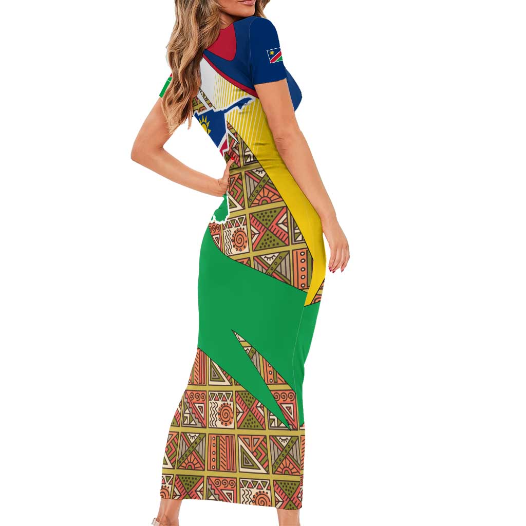 Namibia Map Family Matching Short Sleeve Bodycon Dress and Hawaiian Shirt National Emblem & Cultural Motif Design