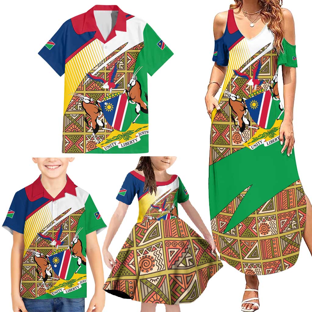 Namibia Map Family Matching Summer Maxi Dress and Hawaiian Shirt National Emblem & Cultural Motif Design