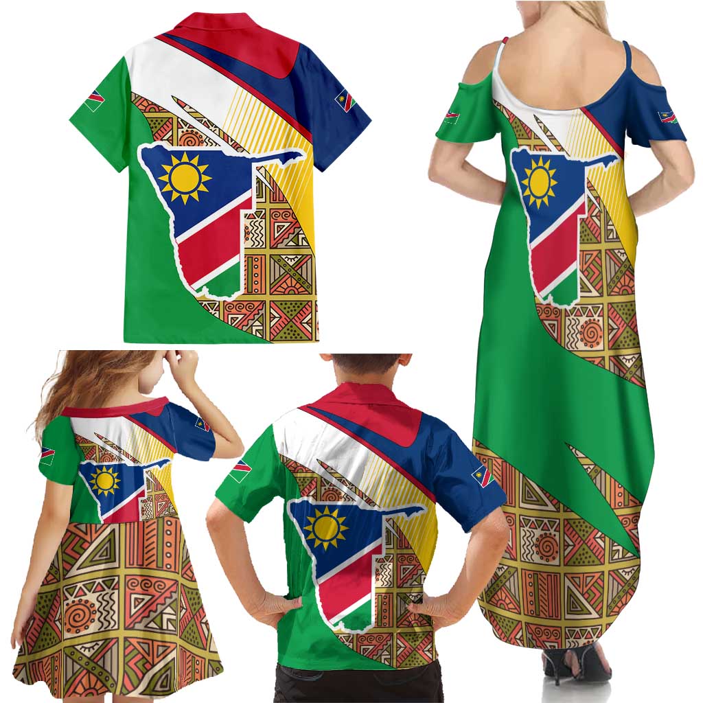 Namibia Map Family Matching Summer Maxi Dress and Hawaiian Shirt National Emblem & Cultural Motif Design