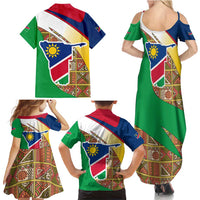 Namibia Map Family Matching Summer Maxi Dress and Hawaiian Shirt National Emblem & Cultural Motif Design