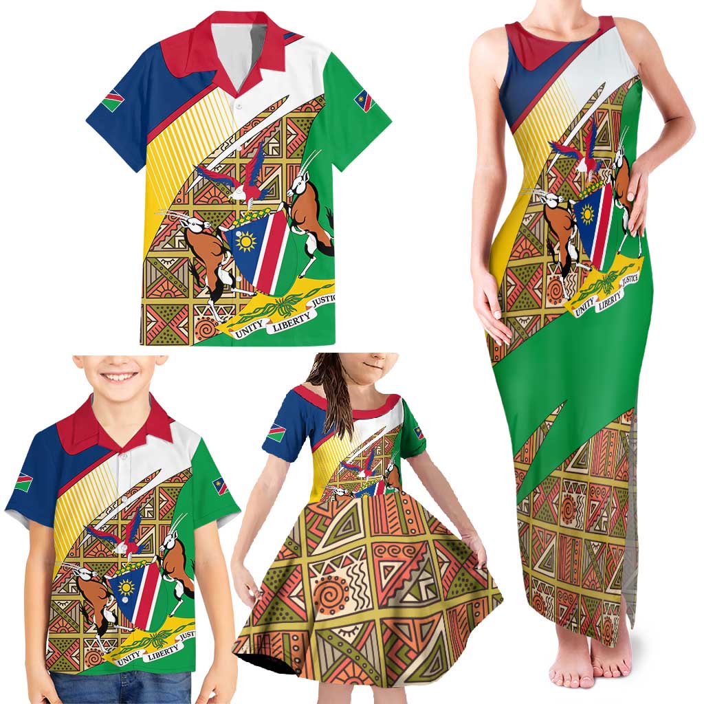Namibia Map Family Matching Tank Maxi Dress and Hawaiian Shirt National Emblem & Cultural Motif Design