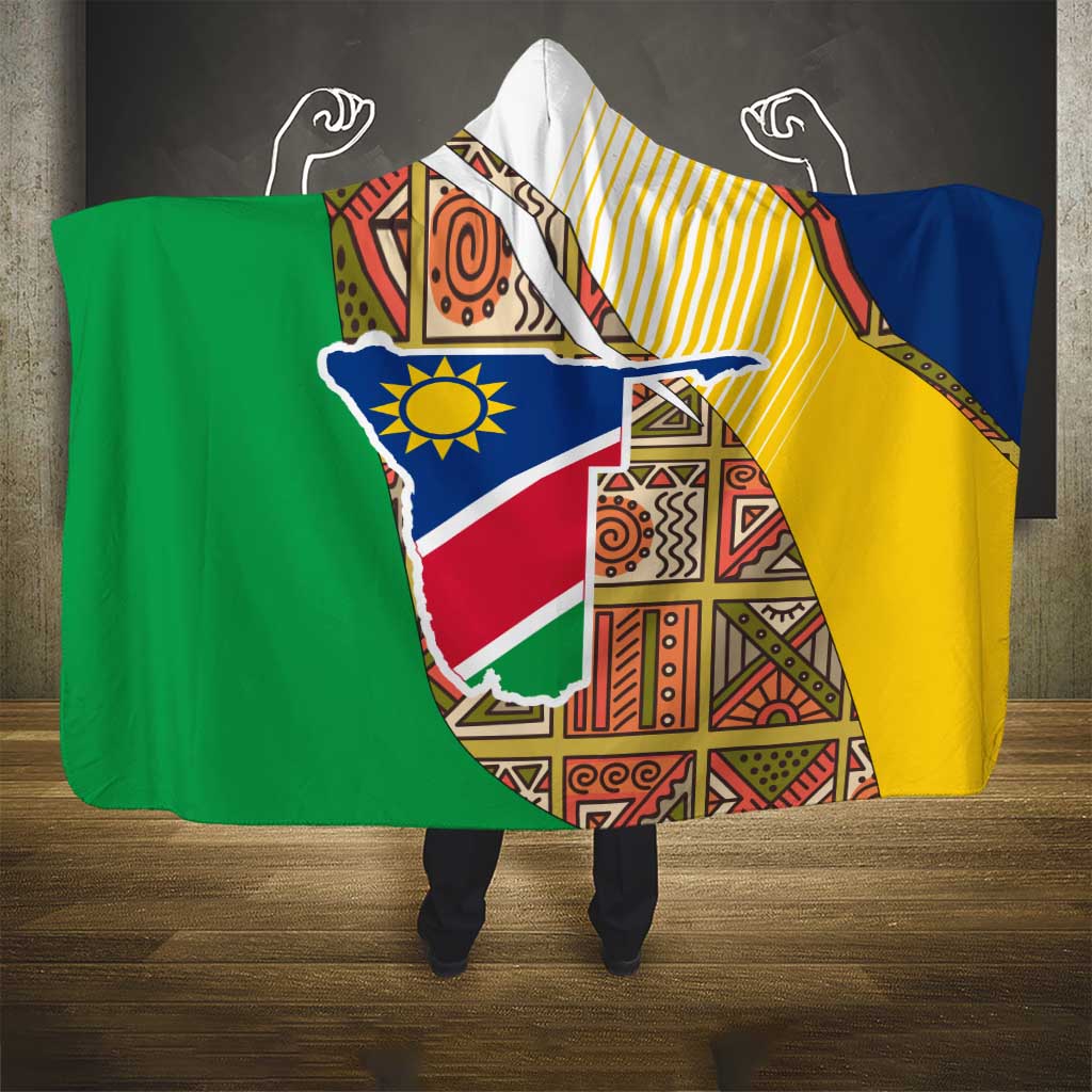 Namibia Map Hooded Blanket National Emblem & Cultural Motif Design