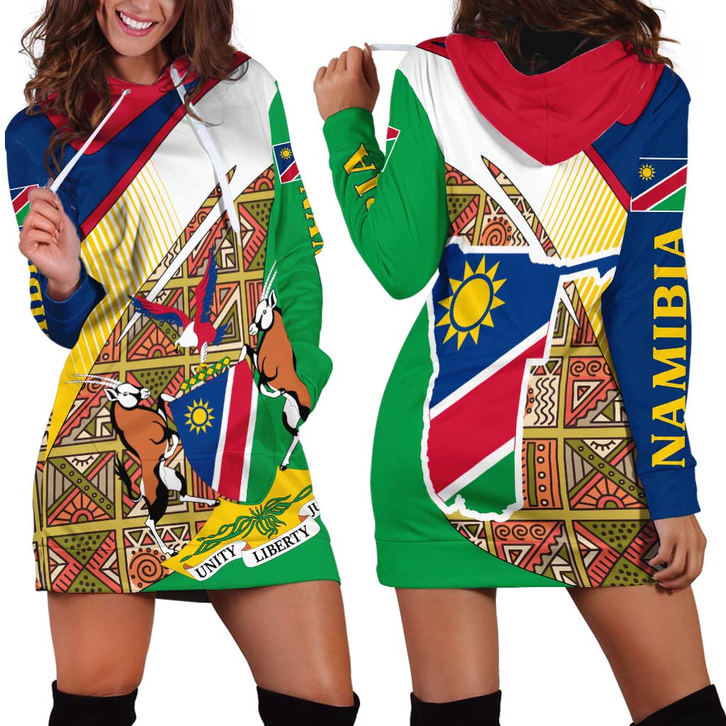 Namibia Map Hoodie Dress National Emblem & Cultural Motif Design