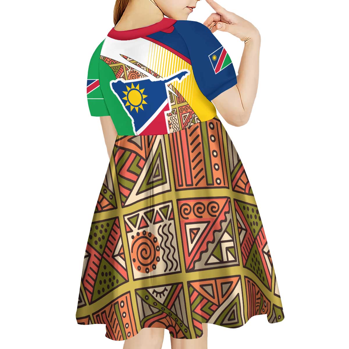 Namibia Map Kid Short Sleeve Dress National Emblem & Cultural Motif Design