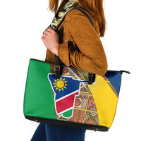 Namibia Map Leather Tote Bag National Emblem & Cultural Motif Design