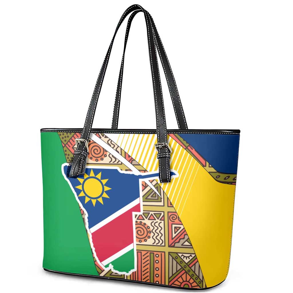 Namibia Map Leather Tote Bag National Emblem & Cultural Motif Design