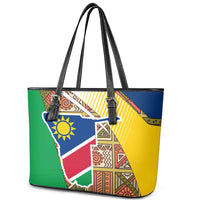 Namibia Map Leather Tote Bag National Emblem & Cultural Motif Design