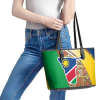 Namibia Map Leather Tote Bag National Emblem & Cultural Motif Design