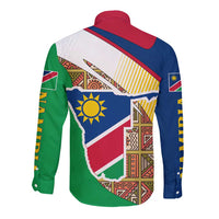 Namibia Map Long Sleeve Button Shirt National Emblem & Cultural Motif Design