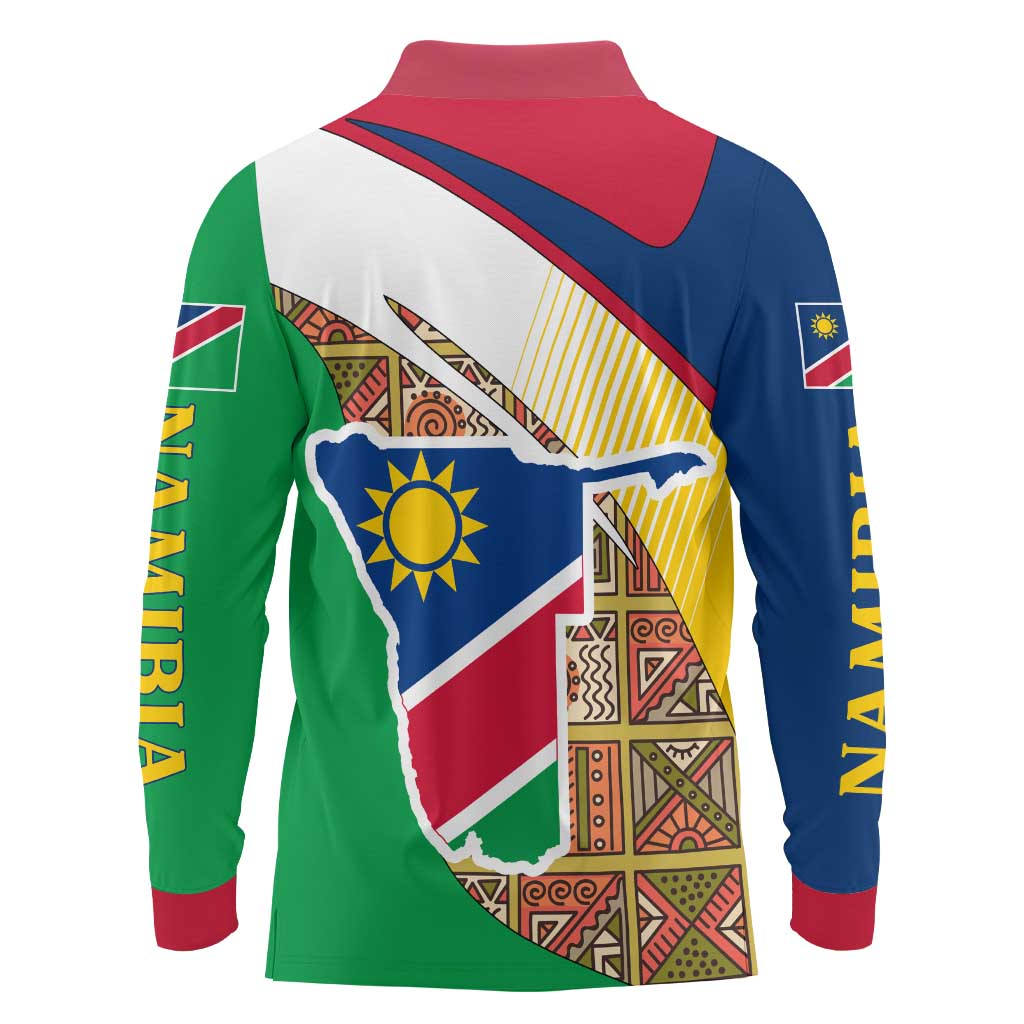 Namibia Map Long Sleeve Polo Shirt National Emblem & Cultural Motif Design
