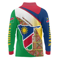 Namibia Map Long Sleeve Polo Shirt National Emblem & Cultural Motif Design