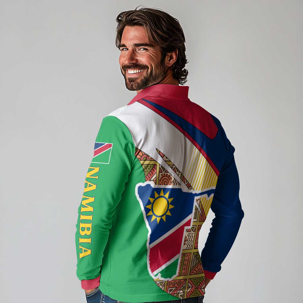 Namibia Map Long Sleeve Polo Shirt National Emblem & Cultural Motif Design