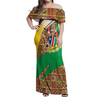 Namibia Map Off Shoulder Maxi Dress National Emblem & Cultural Motif Design