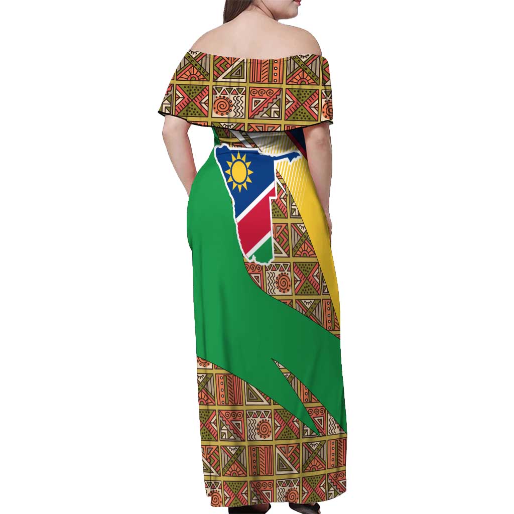 Namibia Map Off Shoulder Maxi Dress National Emblem & Cultural Motif Design